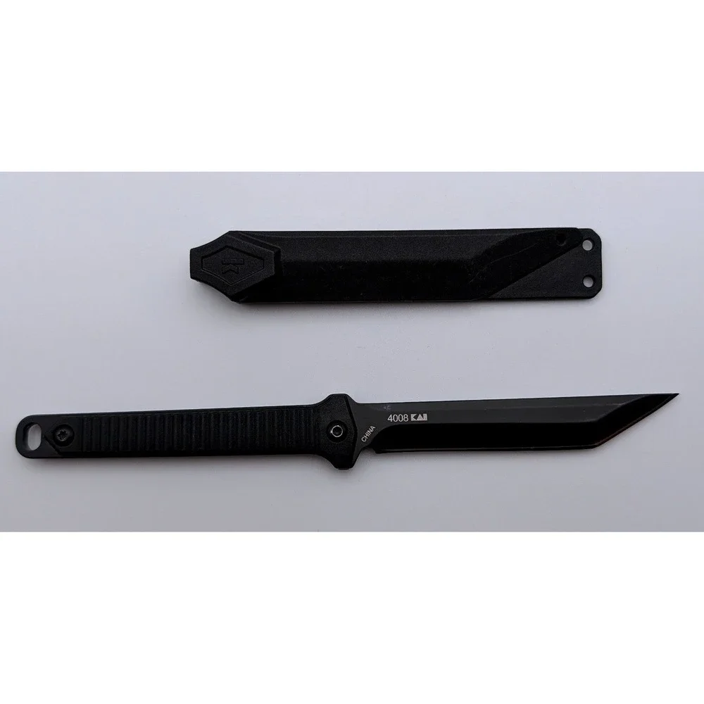 Kershaw Dune 4008 Fixed Blade Neck Knife Black Tanto 3Cr13 Steel Sheath 7.75in